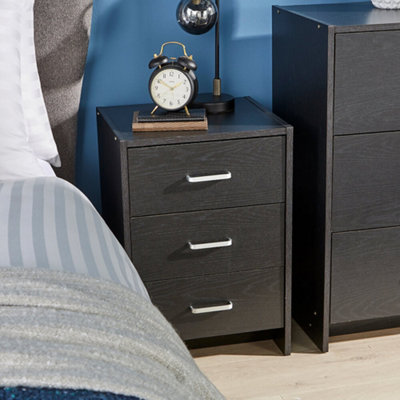 Home Source Stratford 3 Drawer Bedside Table Unit Black