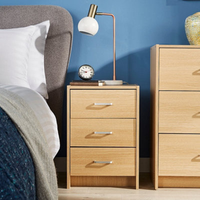 Home Source Stratford Bedside Table 3 Drawer Oak