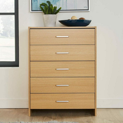 Buy Home Source Stratford Chest of 5 Drawers Oak Effect | DIY at B&Q