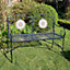 Home Source Sunflower Mosaic 2 Seater Outdoor Garden Patio Metal Bench Black