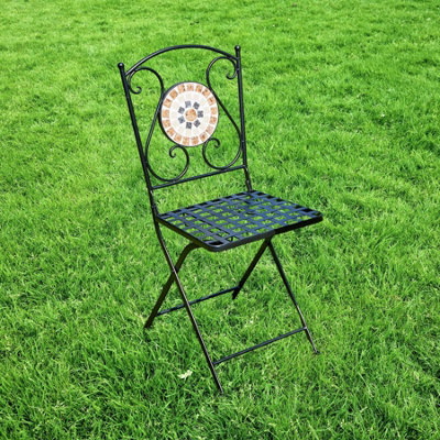 Home Source Sunflower Mosaic Pair of Outdoor Chairs Orange Outdoor Conservatory Folding Metal Patio Bistro Seats