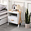 Home Source Tepee 1 Drawer Bedside Table Bedroom Storage Unit White Oak