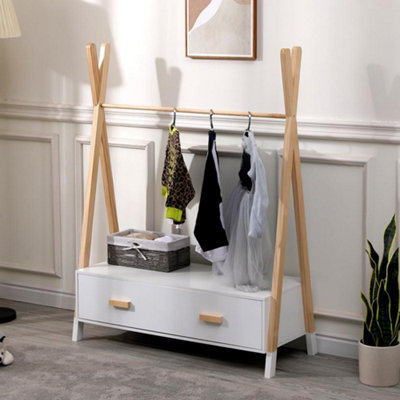 Home Source Tepee Clothes Rack with Large Storage Drawer and Hanging ...