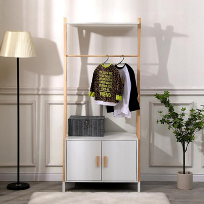 Home Source Tepee Clothes Rack with Storage Drawer and Hanging Rail White Oak DIY at B Q