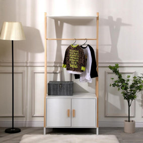 Home Source Tepee Clothes Rack with Storage Drawer and Hanging Rail White Oak