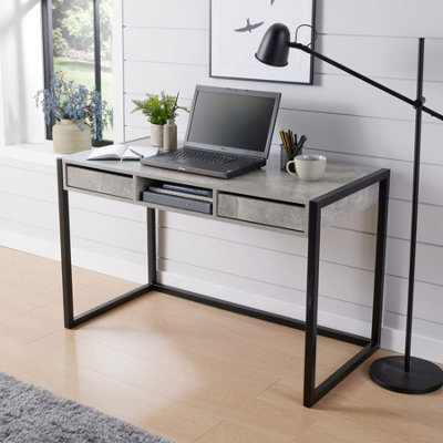Home Source Toronto 2 Drawer Computer Office Desk Concrete Effect