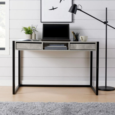 Home Source Toronto 2 Drawer Computer Office Desk Concrete Effect