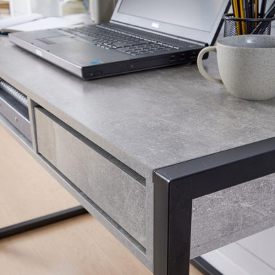 Home Source Toronto 2 Drawer Computer Office Desk Concrete Effect