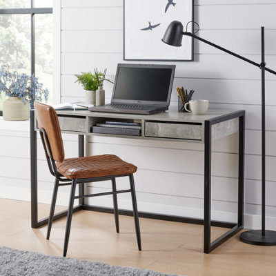 Home Source Toronto 2 Drawer Computer Office Desk Concrete Effect