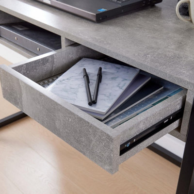 Home Source Toronto 2 Drawer Computer Office Desk Concrete Effect