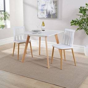Home Source Trinity Dining Table and 2 White  Lucy Chairs
