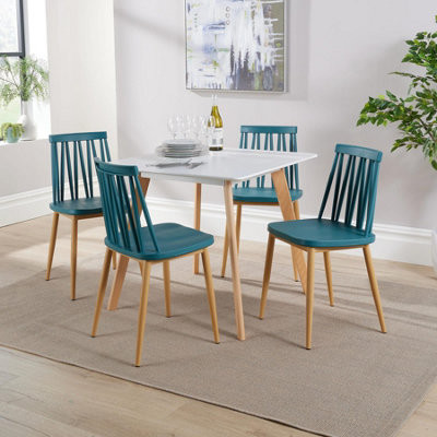 Home Source Trinity Dining Table and 4 Teal Lucy Chairs