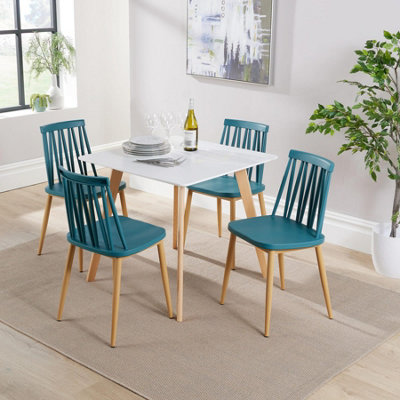 Home Source Trinity Table and 4 Teal Lucy Chairs