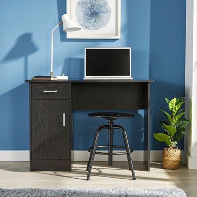 Home Source Tyler 1 Drawer Office Computer Desk with Storage Cupboard Black