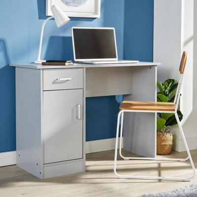 Home Source Tyler 1 Drawer Office Computer Desk with Storage Cupboard Grey
