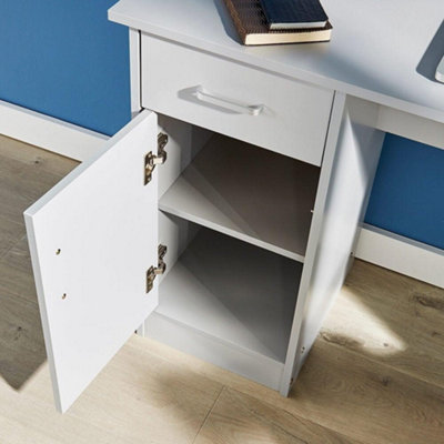 Home Source Tyler 1 Drawer Office Computer Desk with Storage Cupboard Grey