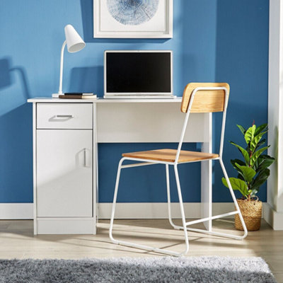 Home Source Tyler 1 Drawer Office Computer Desk with Storage Cupboard White