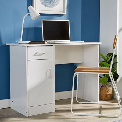 Home Source Tyler 1 Drawer Office Computer Desk with Storage Cupboard White