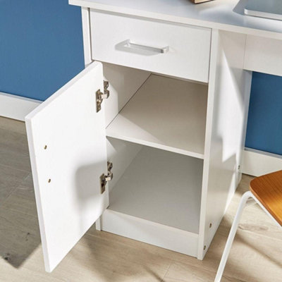 Home Source Tyler 1 Drawer Office Computer Desk with Storage Cupboard White