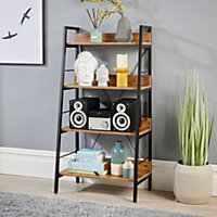 Home Source Urban 4 Tier Bookcase Shelving Storage Black and Rustic Wood Effect