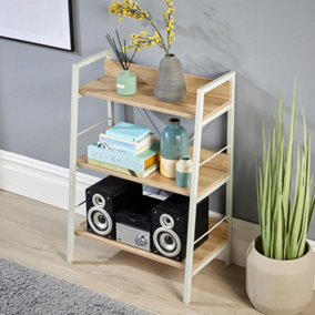 Home Source Urban Low 3 Tier Ladder Bookcase Shelving Storage Grey and Oak Effect