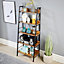 Home Source Urban Narrow 5 Tier Ladder Bookcase Shelving Storage Black and Rustic Wood Effect