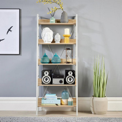Home Source Urban Narrow 5 Tier Ladder Bookcase Shelving Storage Grey and Oak Effect