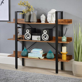 Home Source Urban Wide 3 Tier Bookcase Shelving Storage Unit Black and Rustic Wood Effect