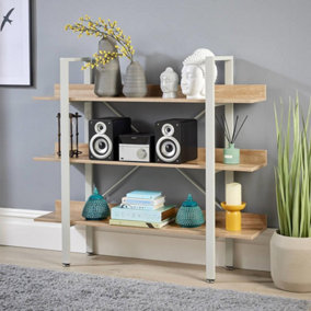 Home Source Urban Wide 3 Tier Bookcase Shelving Storage Unit White and Oak Effect