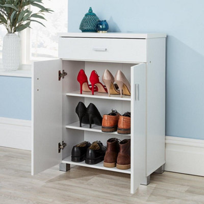 Home Source Venetia 2 Door 1 Drawer Shoe Storage Cabinet Unit White