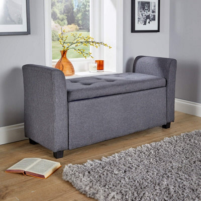 Home Source Verona Sleigh Style Window Bench Storage Seat Charcoal Grey