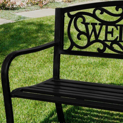 Home Source Welcome Outdoor Garden Bench Black DIY at B Q