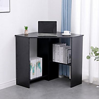 Home Source Wellington Compact Office Computer Corner Desk with Storage Shelves Black