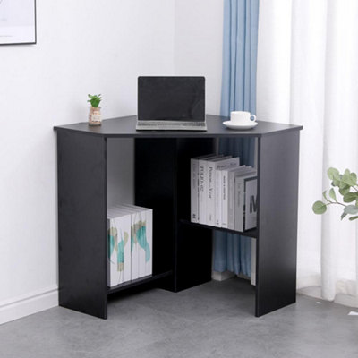 Home Source Wellington Compact Office Computer Corner Desk with Storage Shelves Black