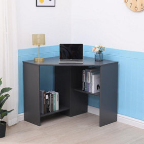 Home Source Wellington Compact Office Computer Corner Desk with Storage Shelves Grey