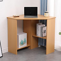 Home Source Wellington Compact Office Computer Corner Desk with Storage Shelves Pine Effect