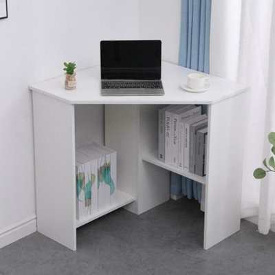 Home Source Wellington Compact Office Computer Corner Desk with Storage Shelves White at B&Q