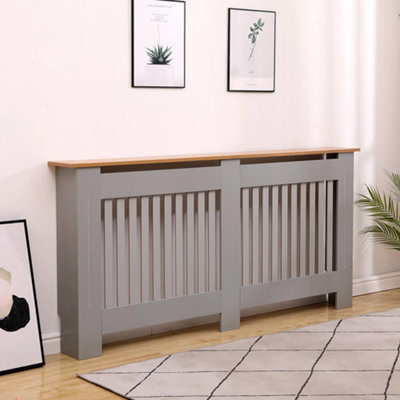 Home Source York Extra Large Radiator Cover Dark Grey with Oak Effect Top