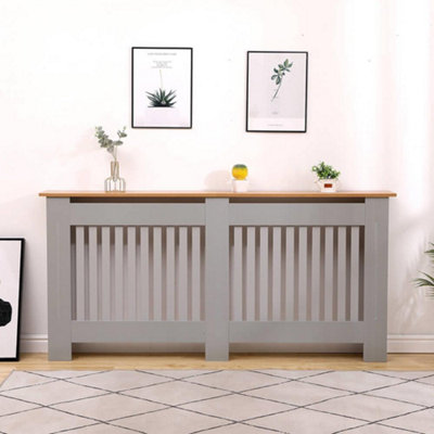 Home Source York Extra Large Radiator Cover Dark Grey with Oak Effect Top