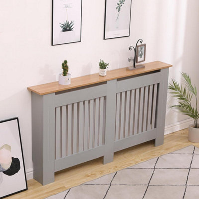 Home Source York Large Radiator Cover Dark Grey with Oak Effect Top