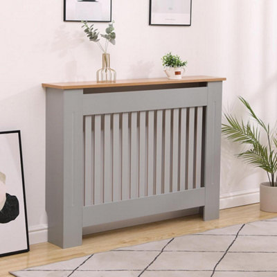 Home Source York Medium Radiator Cover Dark Grey with Oak Effect Top ...