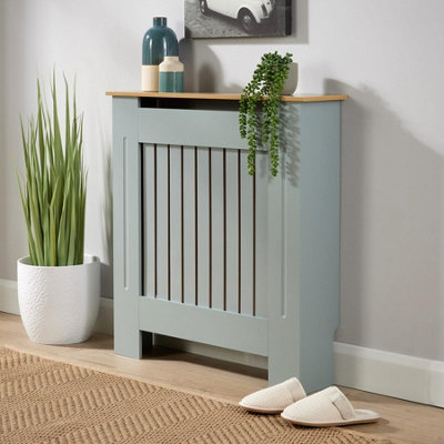 Home Source York Small Radiator Cover Dark Grey with Oak Effect Top