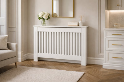 Home Treats Designer Medium White Wooden Mdf Radiator Cover