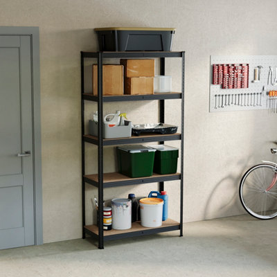Home Vida 5 Tier Black Heavy Duty Adjustable Steel Garage Shelving Unit (H)1500mm (W)700mm - 875kg Weight Capacity