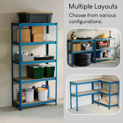 Home Vida 5 Tier Blue Heavy Duty Adjustable Steel Garage Shelving Unit (H)1500mm (W)700mm - 875kg Weight Capacity