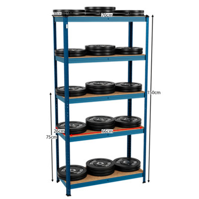 Home Vida 5 Tier Blue Heavy Duty Adjustable Steel Garage Shelving Unit (H)1500mm (W)700mm - 875kg Weight Capacity