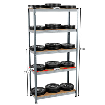 Home Vida 5 Tier Galvanised Heavy Duty Adjustable Steel Garage Shelving Unit (H)1500mm (W)700mm - 875kg Weight Capacity