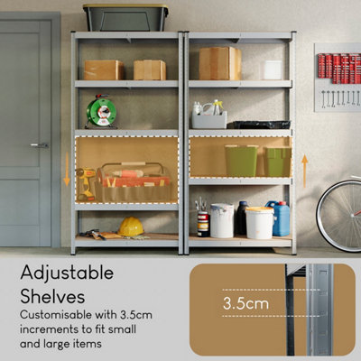 Home Vida 5 Tier Galvanised Heavy Duty Adjustable Steel Garage Shelving Unit (H)1500mm (W)700mm - 875kg Weight Capacity