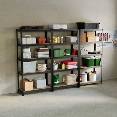 Home Vida 5 Tier Large Black Heavy Duty Steel Garage Shelving Unit (H)1800mm (W)900mm - 875kg Weight Capacity (Set of 3)
