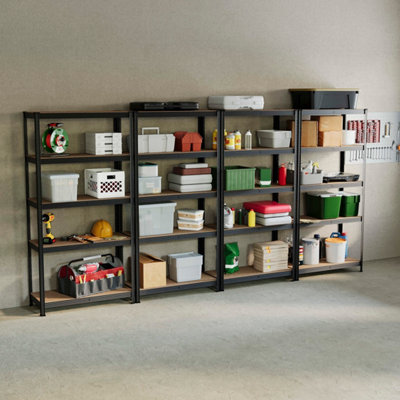 Home Vida 5 Tier Large Black Heavy Duty Steel Garage Shelving Unit (H)1800mm (W)900mm - 875kg Weight Capacity (Set of 4)